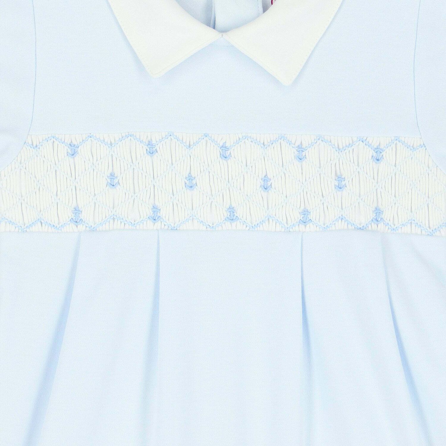 Baby Boys Blue Smocked Romper, 1, hi-res