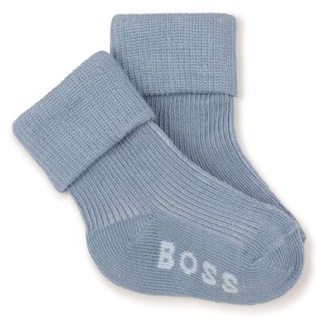 Baby Boys Blue & White Logo Socks ( 3-Pack ) 