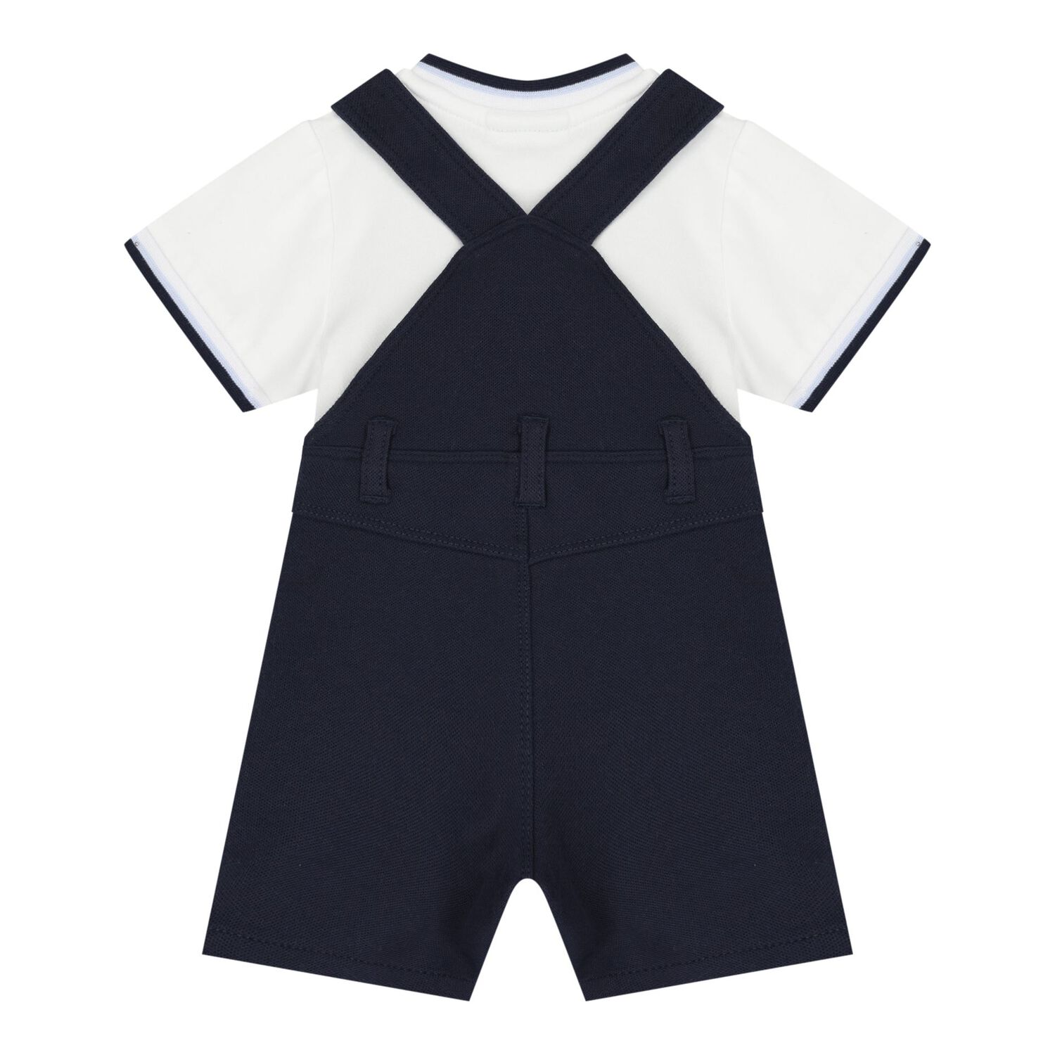 Baby Boys White & Navy Blue Logo Dungaree Set, 1, hi-res image number null