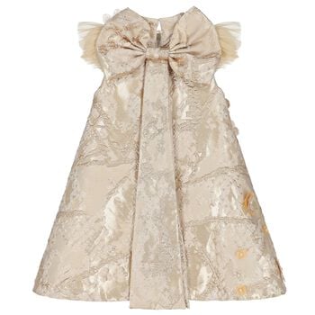 Girls Gold Butterfly Jacquard Dress