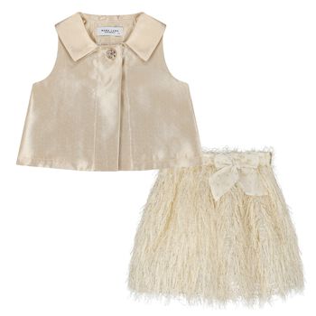 Girls Gold Fringe Skirt Set