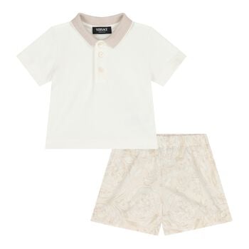 Baby Boys Ivory & Beige Whisper Barocco Shorts Set