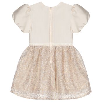 Girls Beige Satin & Sequin Dress, 2 Girls Beige Satin & Sequin Dress