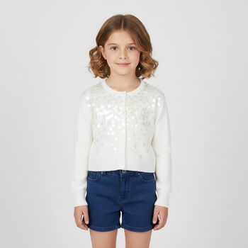 Girls Ivory Sequin Cardigan