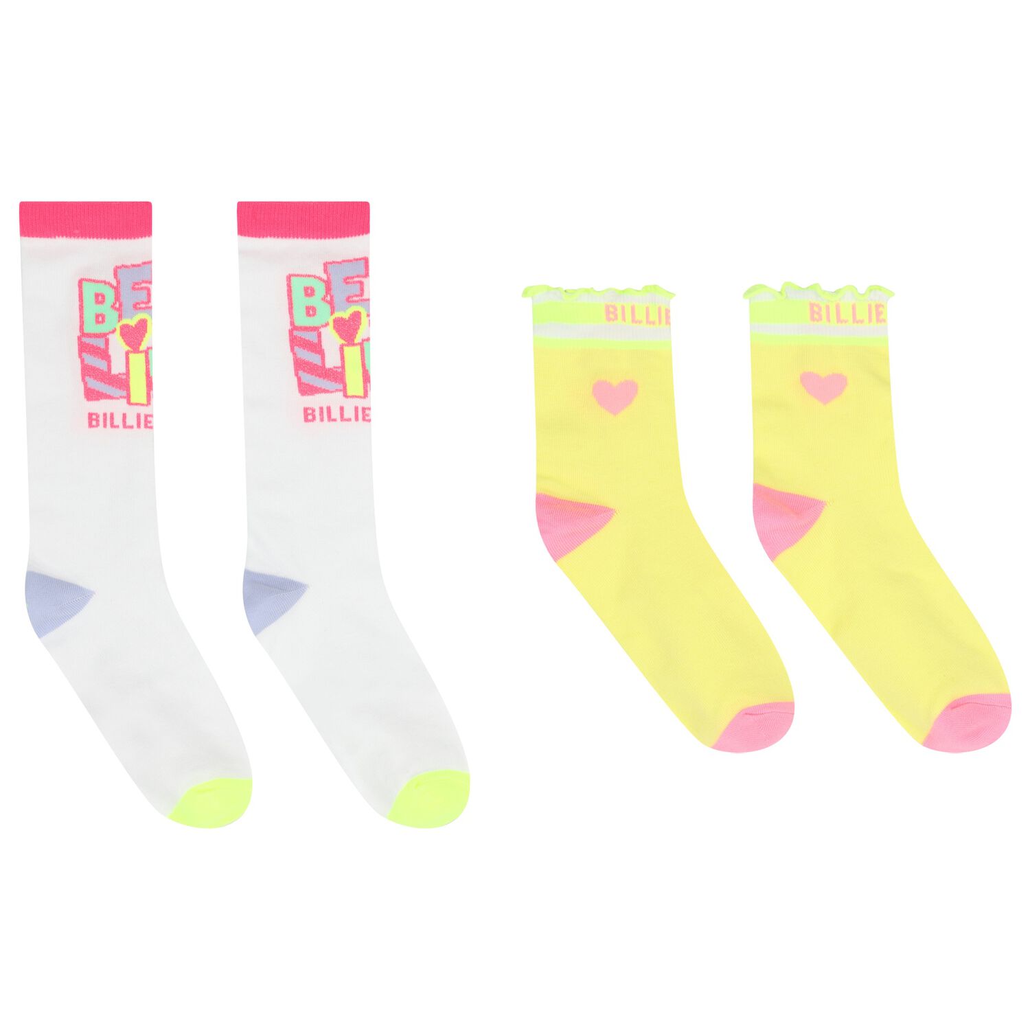 Girls White & Yellow Logo Socks ( 2-Pack ) , 1, hi-res