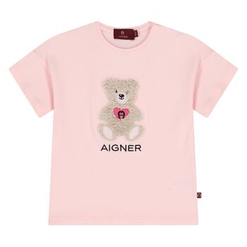 Younger Girls Pink Teddy Bear Logo T-Shirt