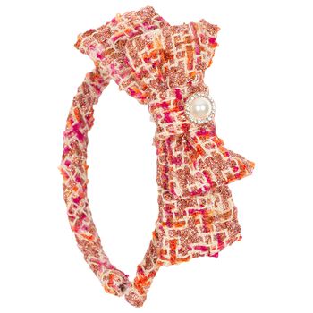 Girls Fuchsia Tweed Bow Headband