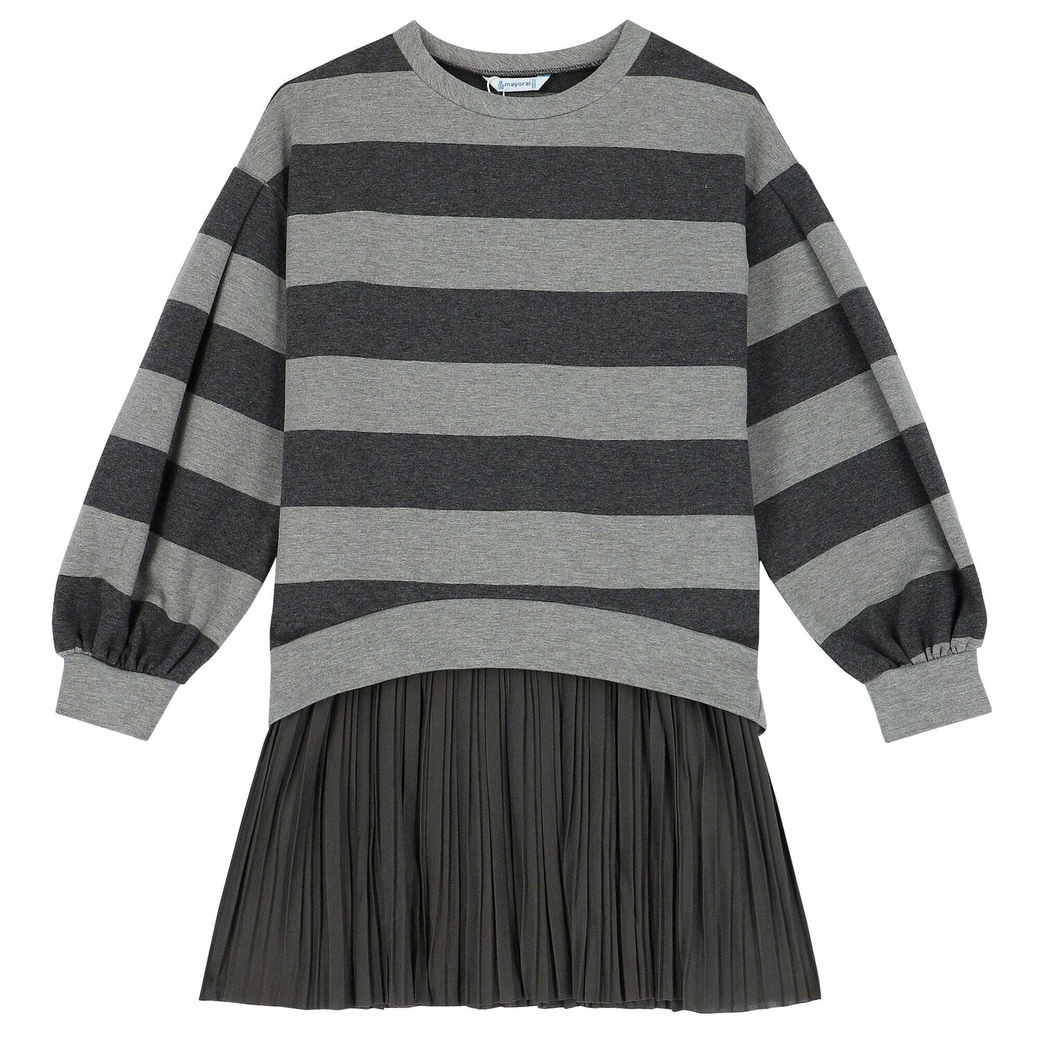 Girls Grey Striped Dress Set, 1, hi-res