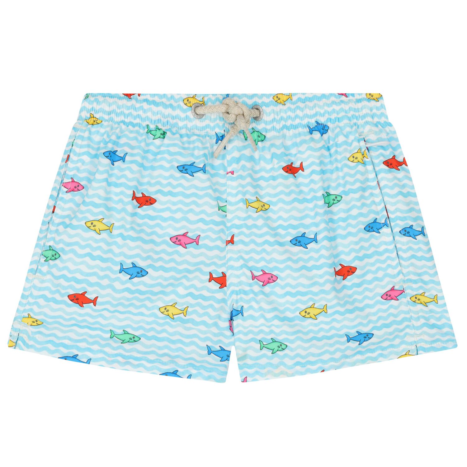 Boys Blue Sharks Print Swim Shorts, 1, hi-res image number null