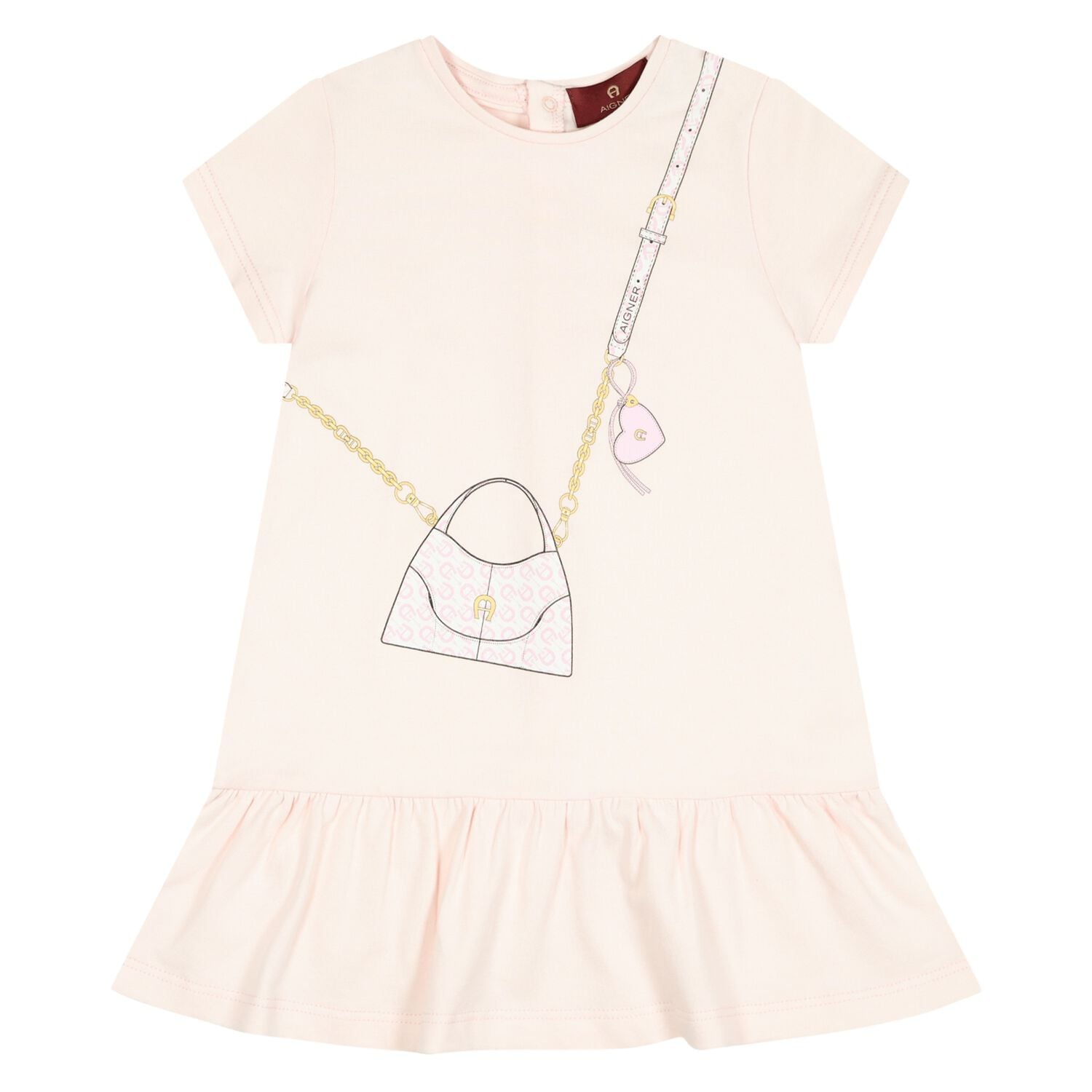 Younger Girls Pink Bag Logo Dress, 3, hi-res