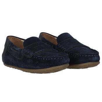 Boys Navy Blue Suede & Leather Loafers