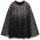 Girls Black Sequinned Tulle Cape Dress, 2, hi-res