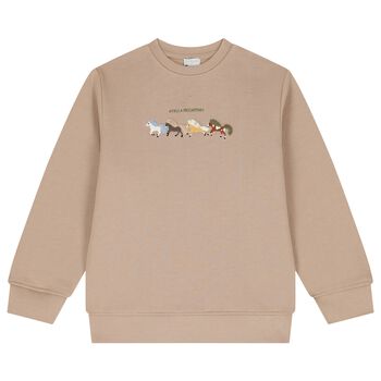 Boys Beige Horse Logo Sweatshirt