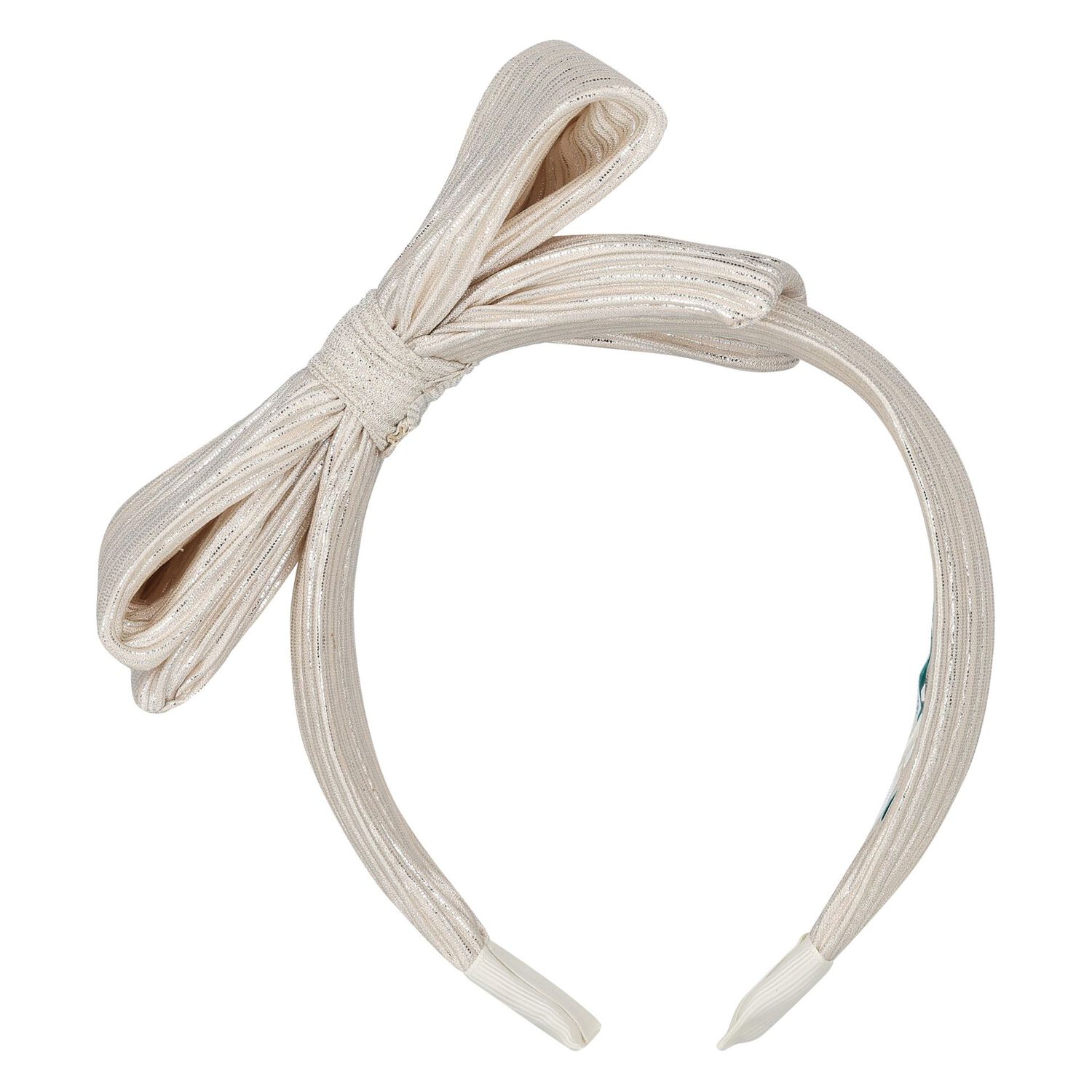 طوق شعر للبنات بفيونكة فضية باللون البيج, 1, hi-res