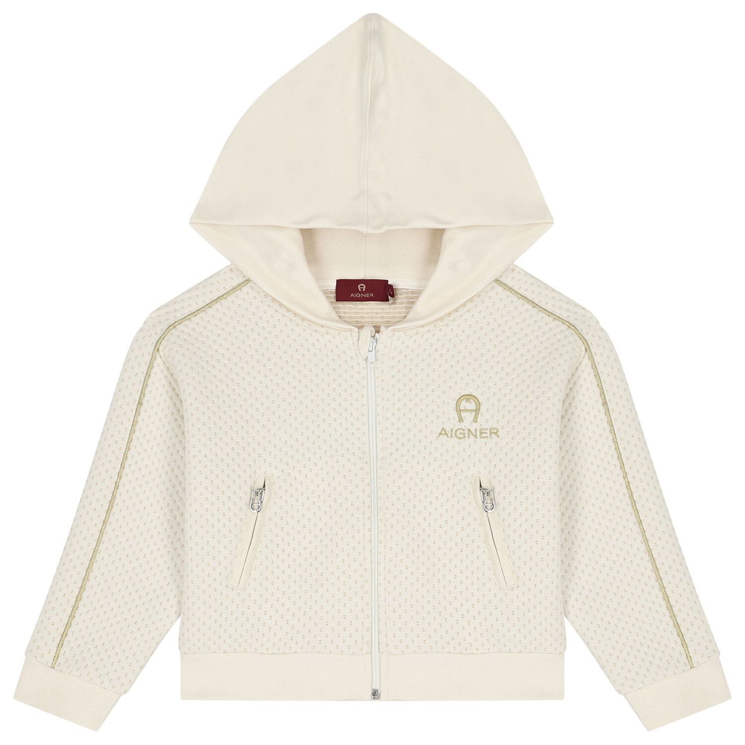Girls Ivory & Gold Logo Jacket, 1, hi-res