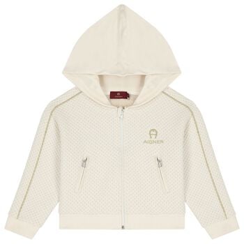 Girls Ivory & Gold Logo Jacket