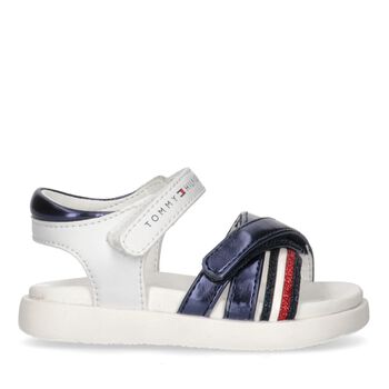 Girls White & Blue Striped Sandals