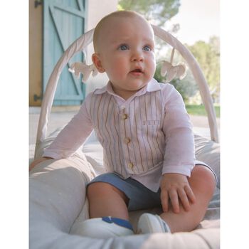 Baby Boys Beige, Blue & White Shorts Set