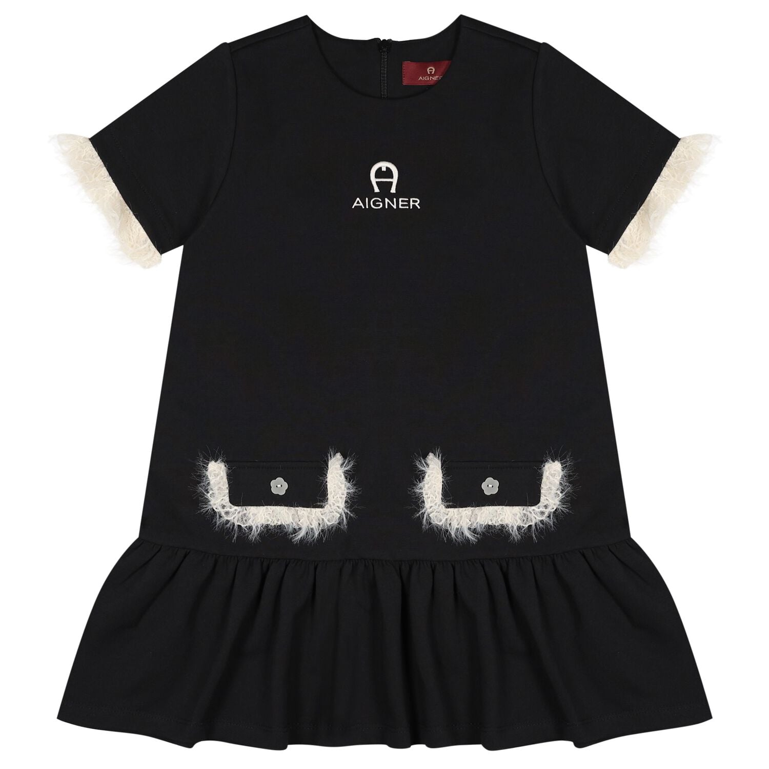 Girls Black & Ivory Logo Dress, 2, hi-res