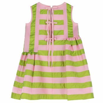 Girls Pink & Green Stripe Dress