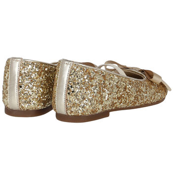 Girls Gold Glitter Bow Shoes