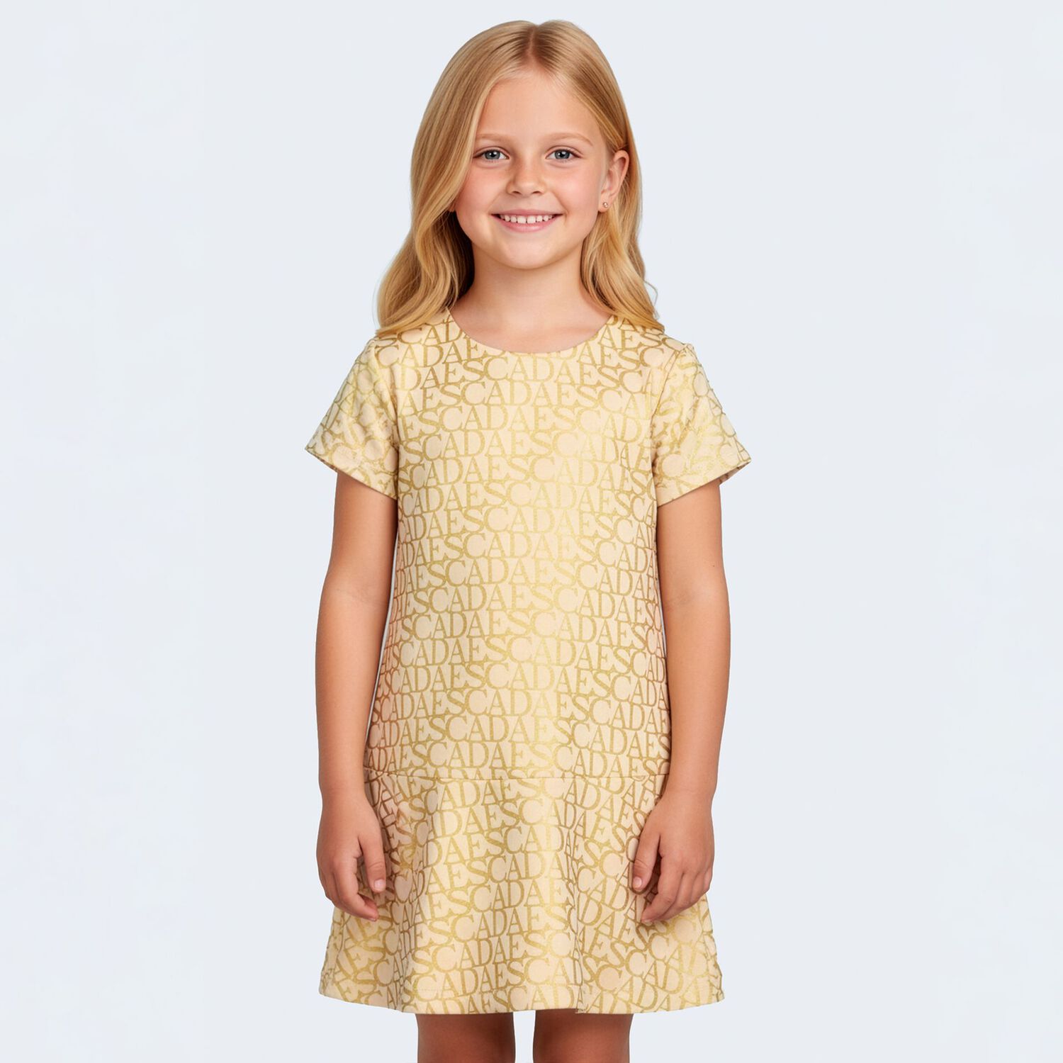 Girls Beige & Gold Logo Dress, 2, hi-res