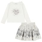 Girls White & Ivory Embellished Floral Skirt Set, 1, hi-res