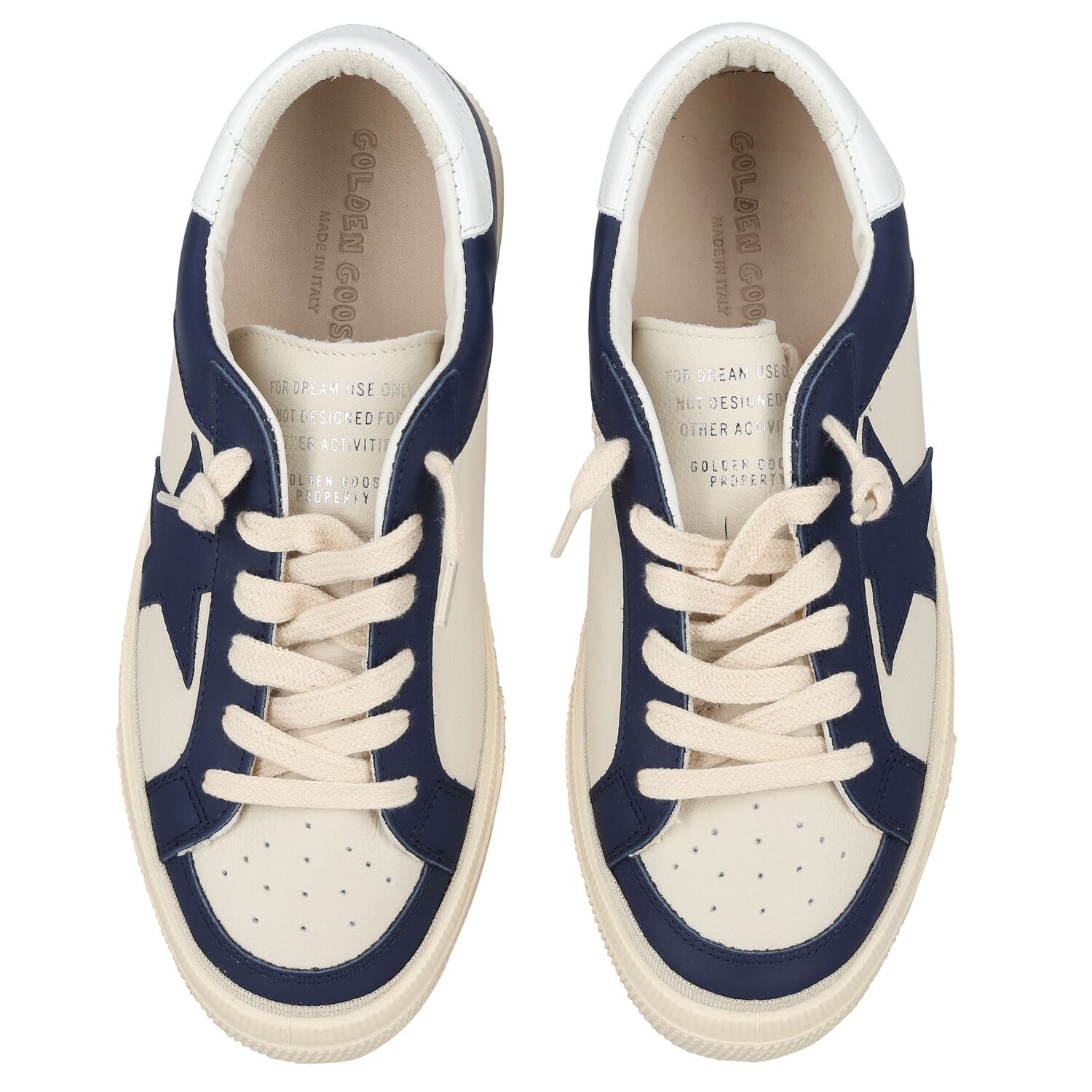 Boys Ivory & Blue Logo Leather Trainers, 1, hi-res image number null