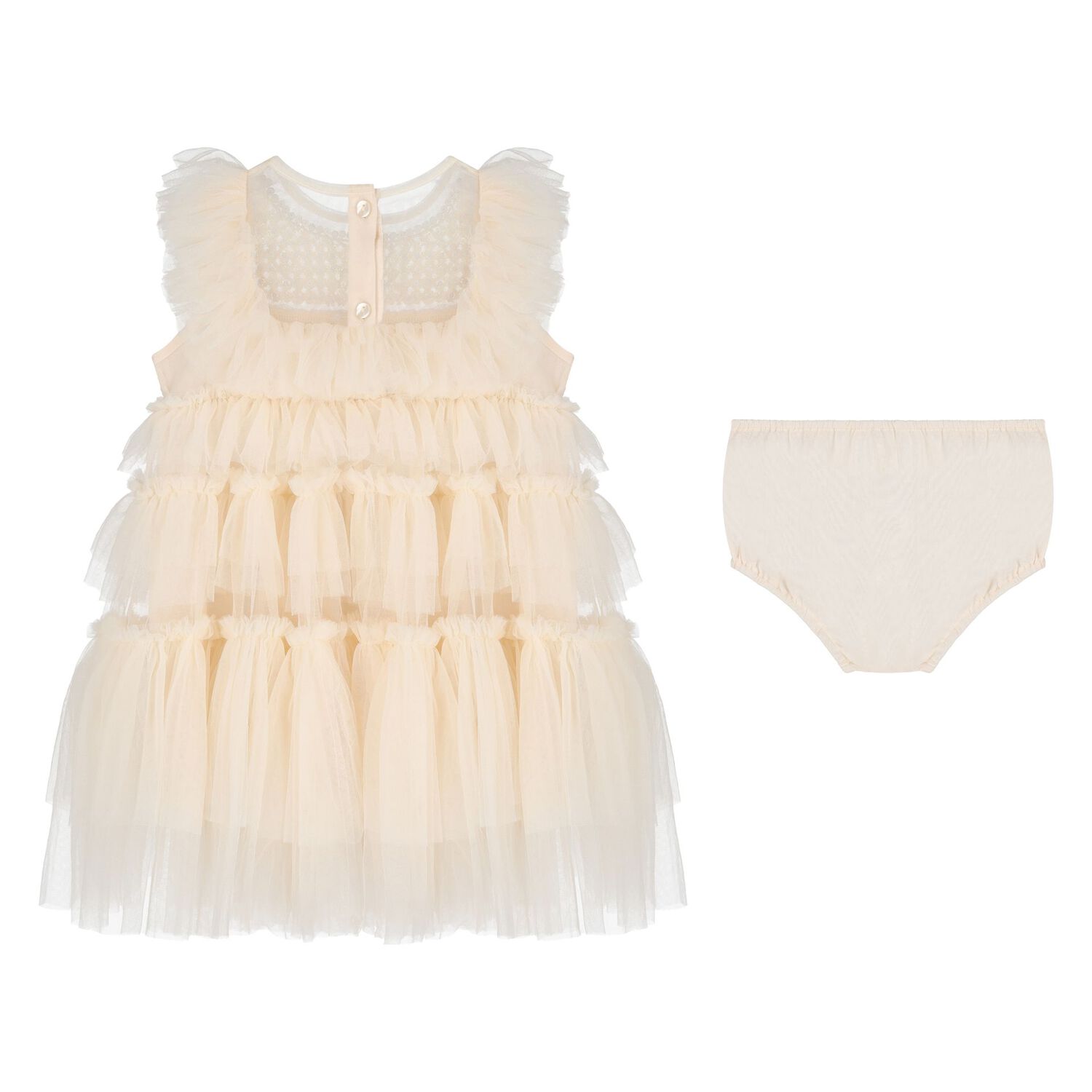 Baby Girls Ivory Tiered Tulle Dress Set, 1, hi-res