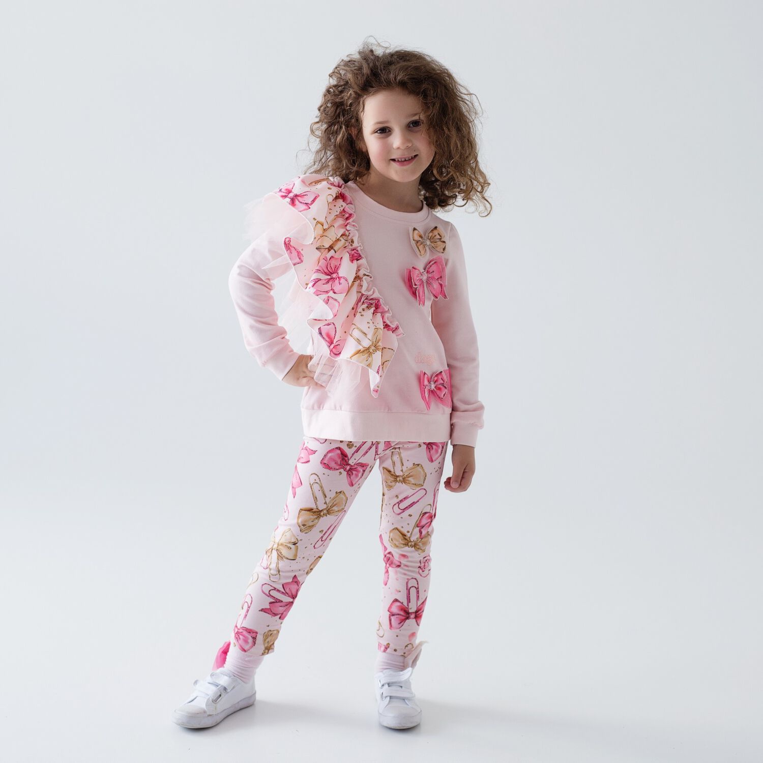 Girls Pink Bow Long Sleeve Top, 1, hi-res image number null