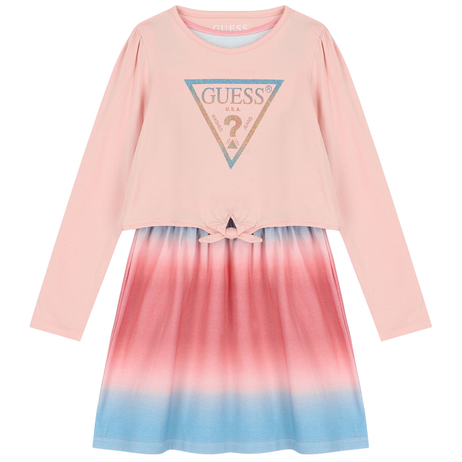 Younger Girls Pink & Blue Logo Dress, 2, hi-res
