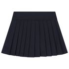 Girls Navy Blue Logo Pleated Skirt, 1, hi-res