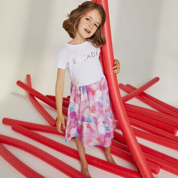 Girls White & Pink Logo Dress