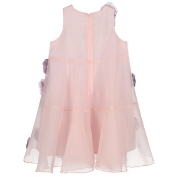 Girls Pink 3D Floral Organza Dress