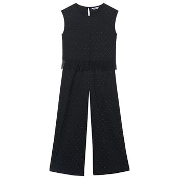 طقم بنطلون باللون الأسود اللامع للبنات