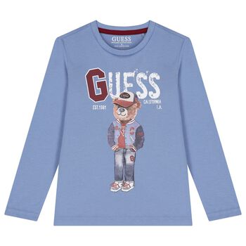 Guess Boys Blue Teddy Bear Long Sleeve Top, 1 Boys Blue Teddy Bear Long Sleeve Top