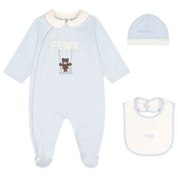 Baby Boys Blue & White Logo Babygrow Gift Set