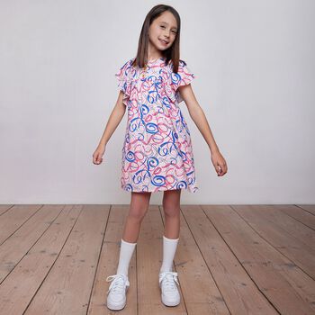 Girls Pink Logo Ribbon Dress 