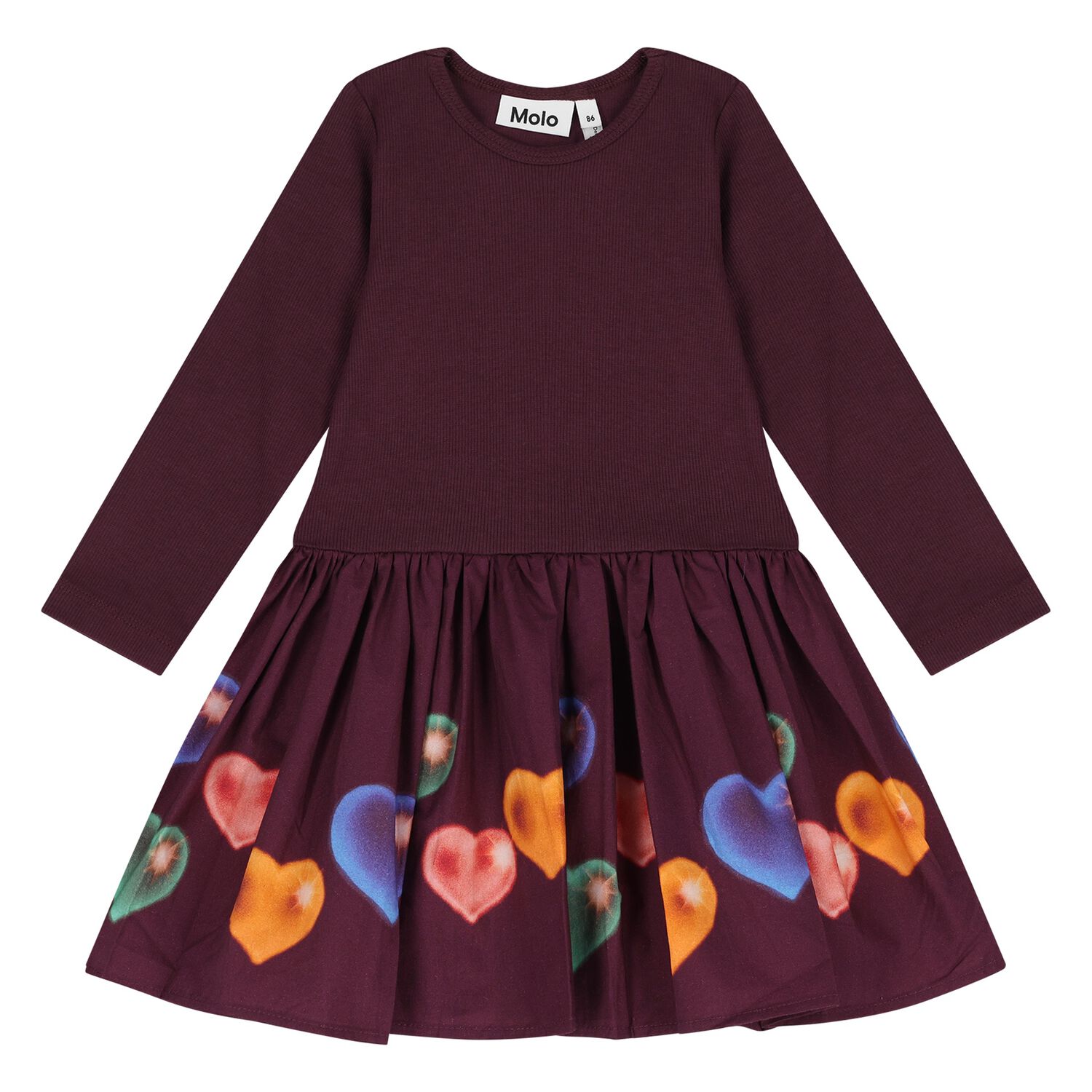 Younger Girls Purple Hearts Dress, 1, hi-res