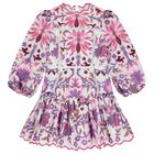 Girls White, Pink & Purple Embroidered Floral Dress, 1, hi-res