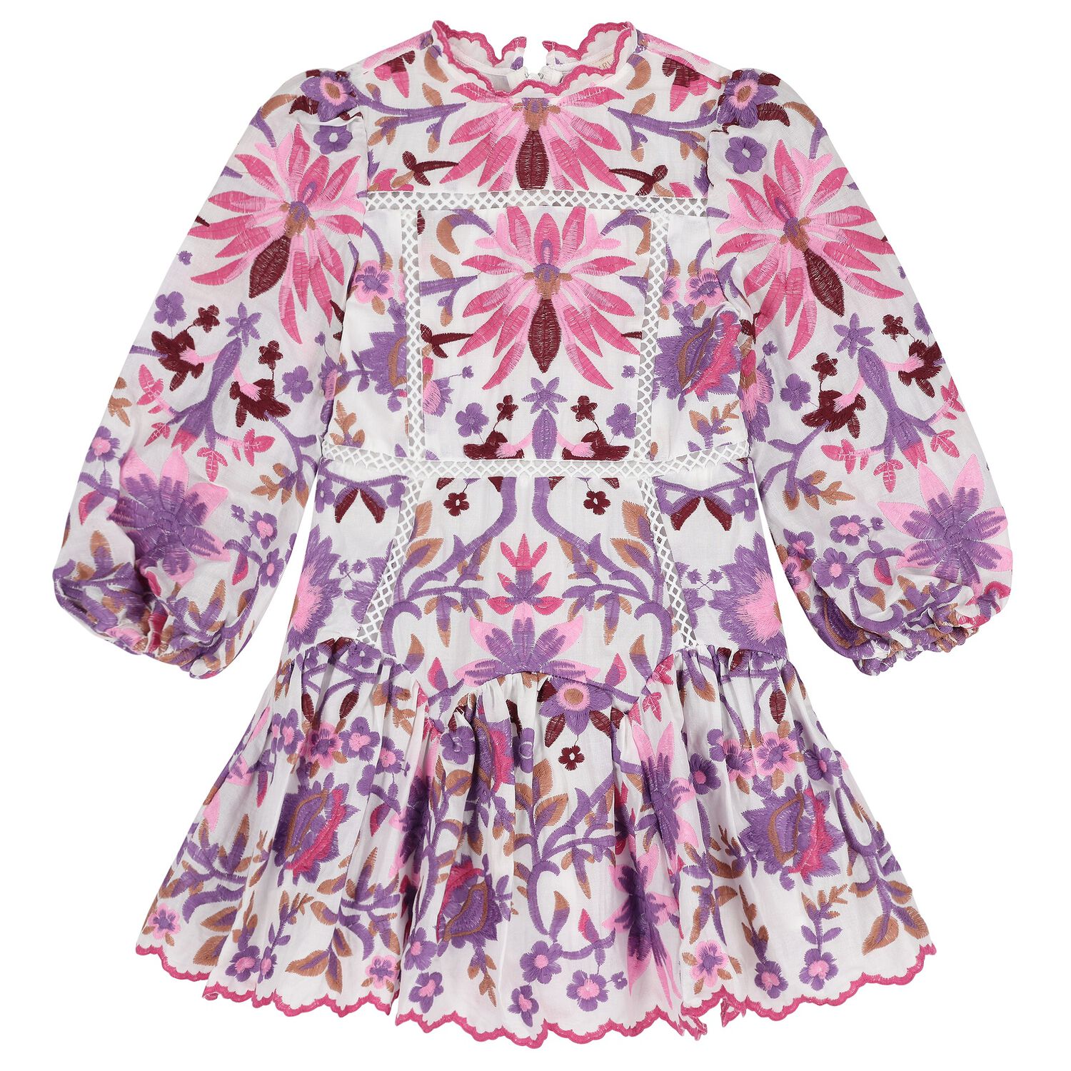 Girls White, Pink & Purple Embroidered Floral Dress, 1, hi-res image number null