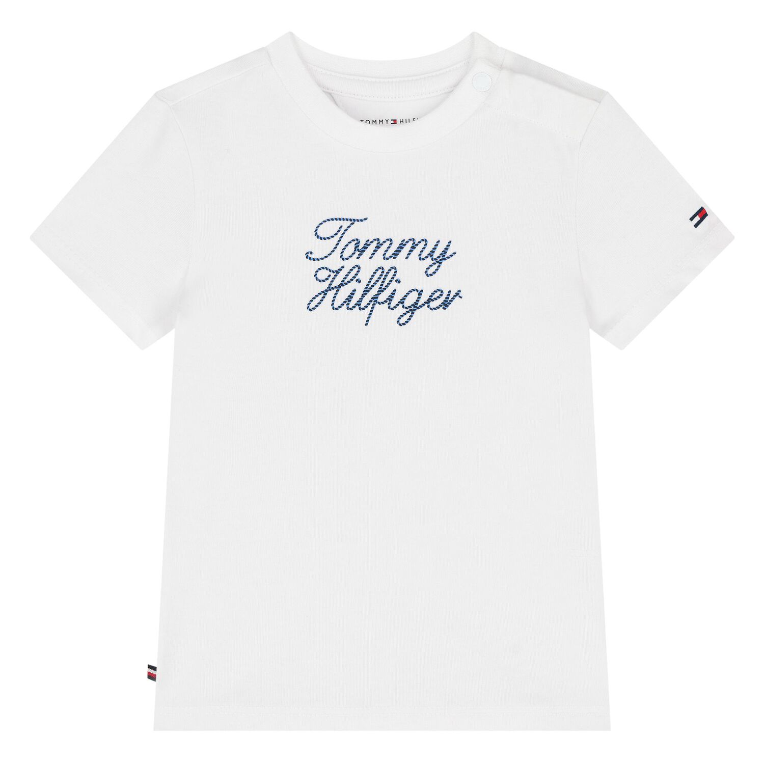 Younger Boys White & Ivory Striped Logo T-Shirts (2 Pack), 1, hi-res