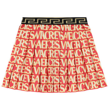 Girls Pink Logo Pleated Skirt