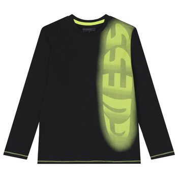 Guess Boys Black Logo Long Sleeve Top, 2 Boys Black Logo Long Sleeve Top