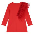 Girls Red Logo Ruffled Dress, 1, hi-res