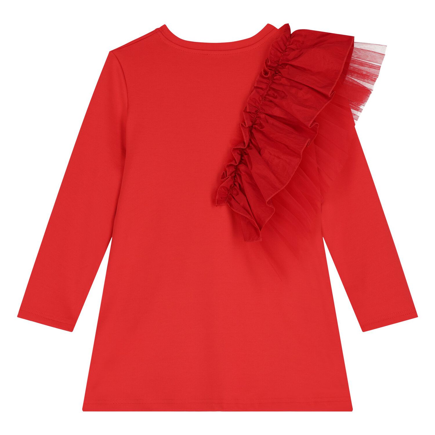 Girls Red Logo Ruffled Dress, 1, hi-res image number null