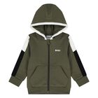 Younger Boys Green Hooded Zip Up Top, 2, hi-res