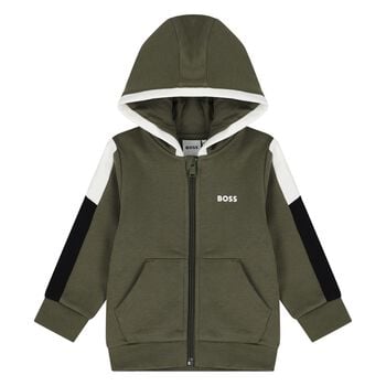 Younger Boys Green Hooded Zip Up Top