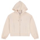 Girls Beige Hooded Zip Up Top, 2, hi-res