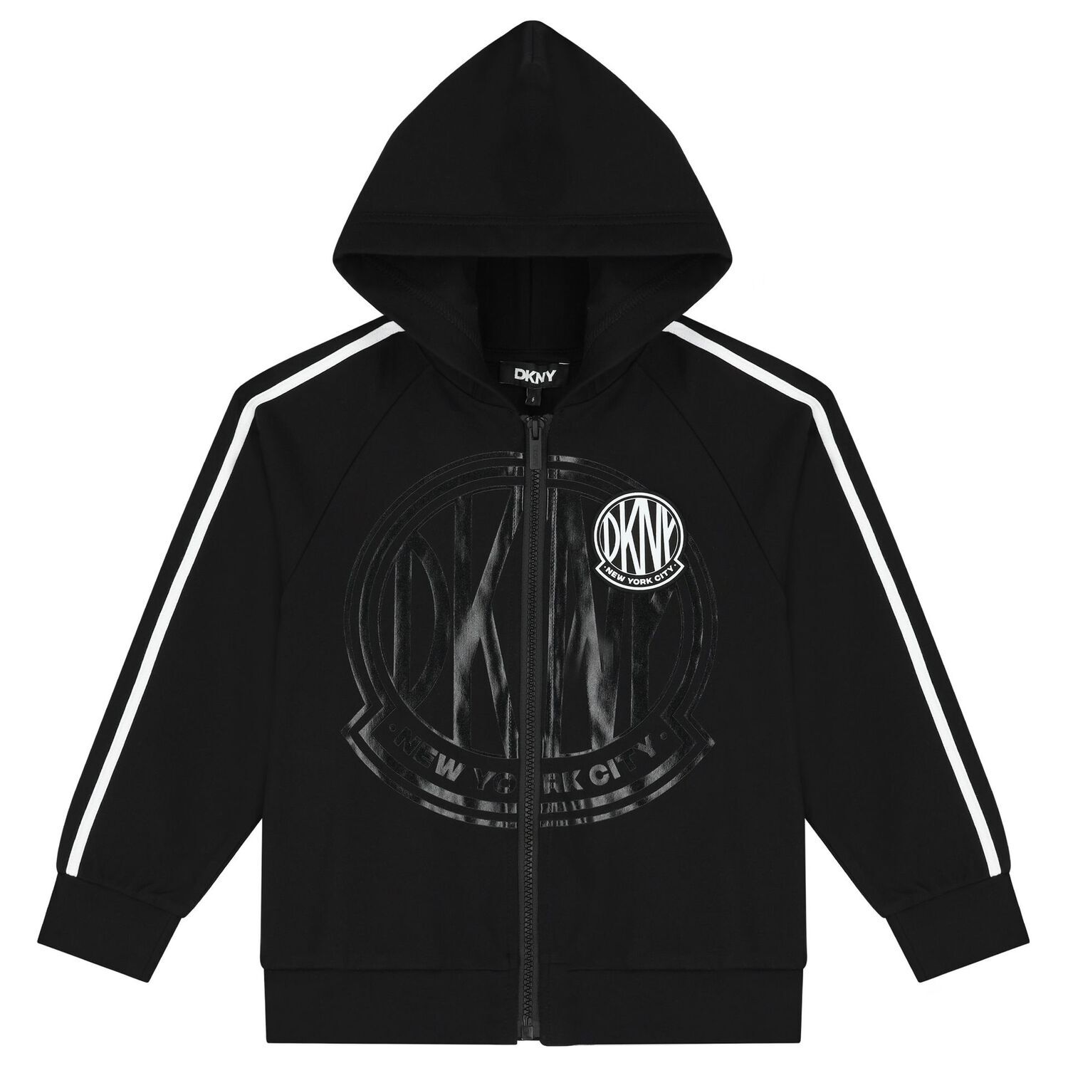 Black Logo Hooded Zip Up Top, 1, hi-res image number null